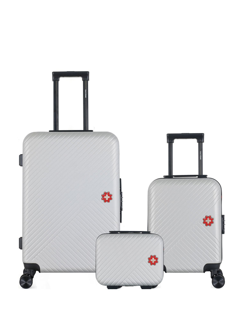 SWISS KOPPER – 3er-Pack – Mittelgroßer Koffer, Handgepäck XXS und Kosmetikkoffer SPIEZ