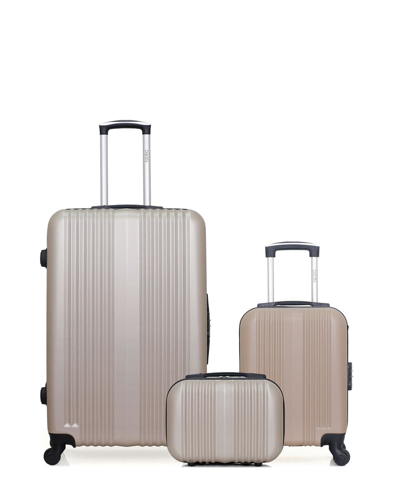 HERO - 3er-Pack - Großer Koffer, Handgepäck XXS und Kosmetikkoffer LIPARI