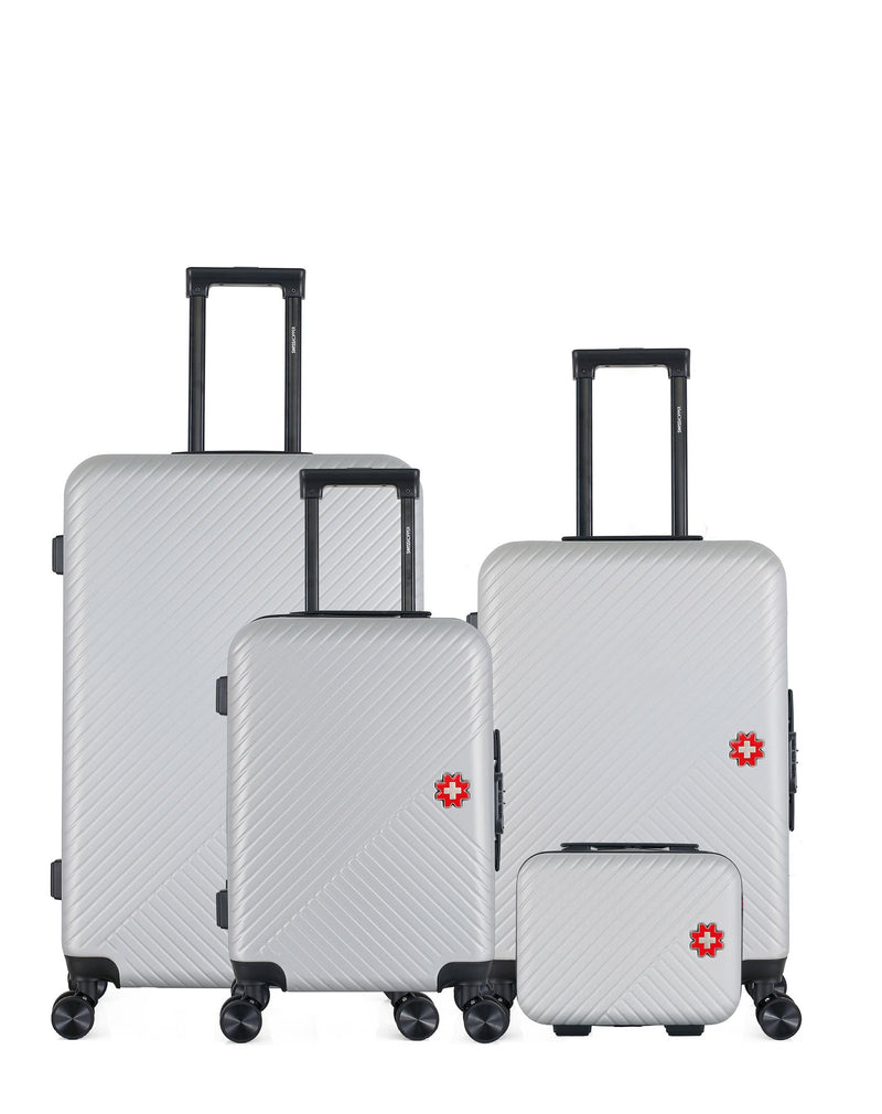 SWISS KOPPER – 4er-Pack – Großer Koffer, mittelgroßer Koffer, Handgepäck und Kosmetikkoffer SPIEZ