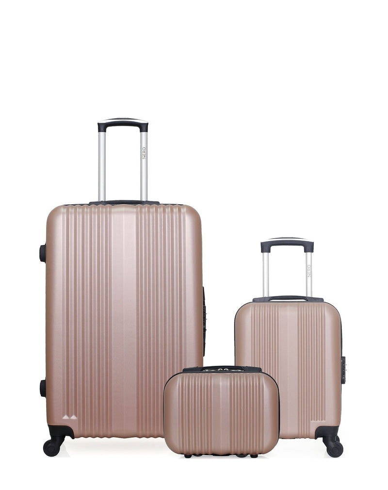 HERO - 3er-Pack - Großer Koffer, Handgepäck XXS und Kosmetikkoffer LIPARI