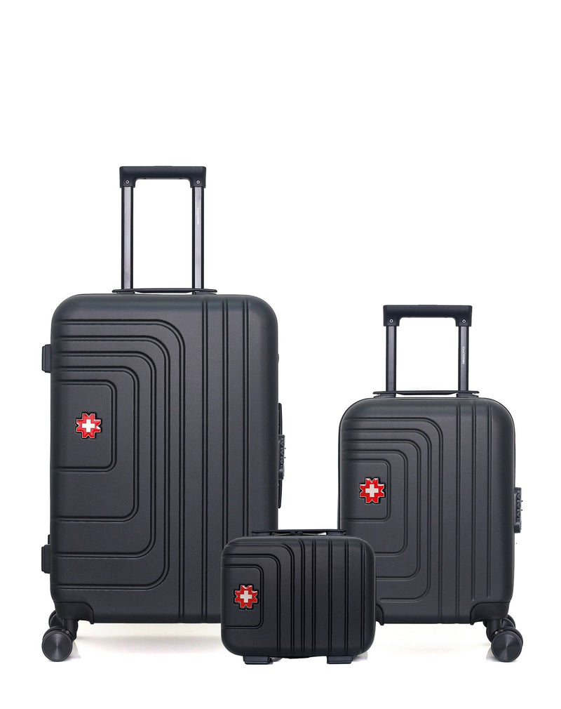 SWISS KOPPER – 3er-Pack – Mittelgroßer Koffer, Handgepäck XXS und Kosmetikkoffer RUTI